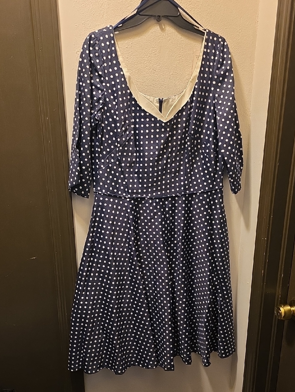 Unique Vintage Navy and Ivory Polka Dot Fit-and-Flare Dress